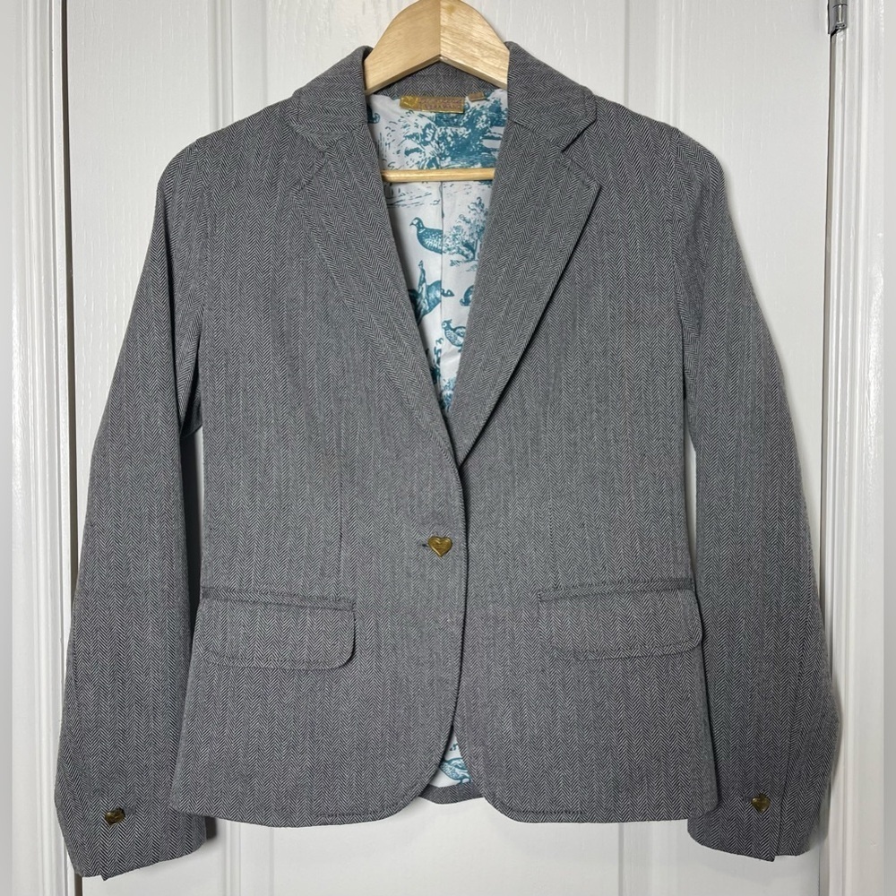 Princess Vera Wang Gray Herringbone Y2K Blazer Gold Heart Buttons Size Small